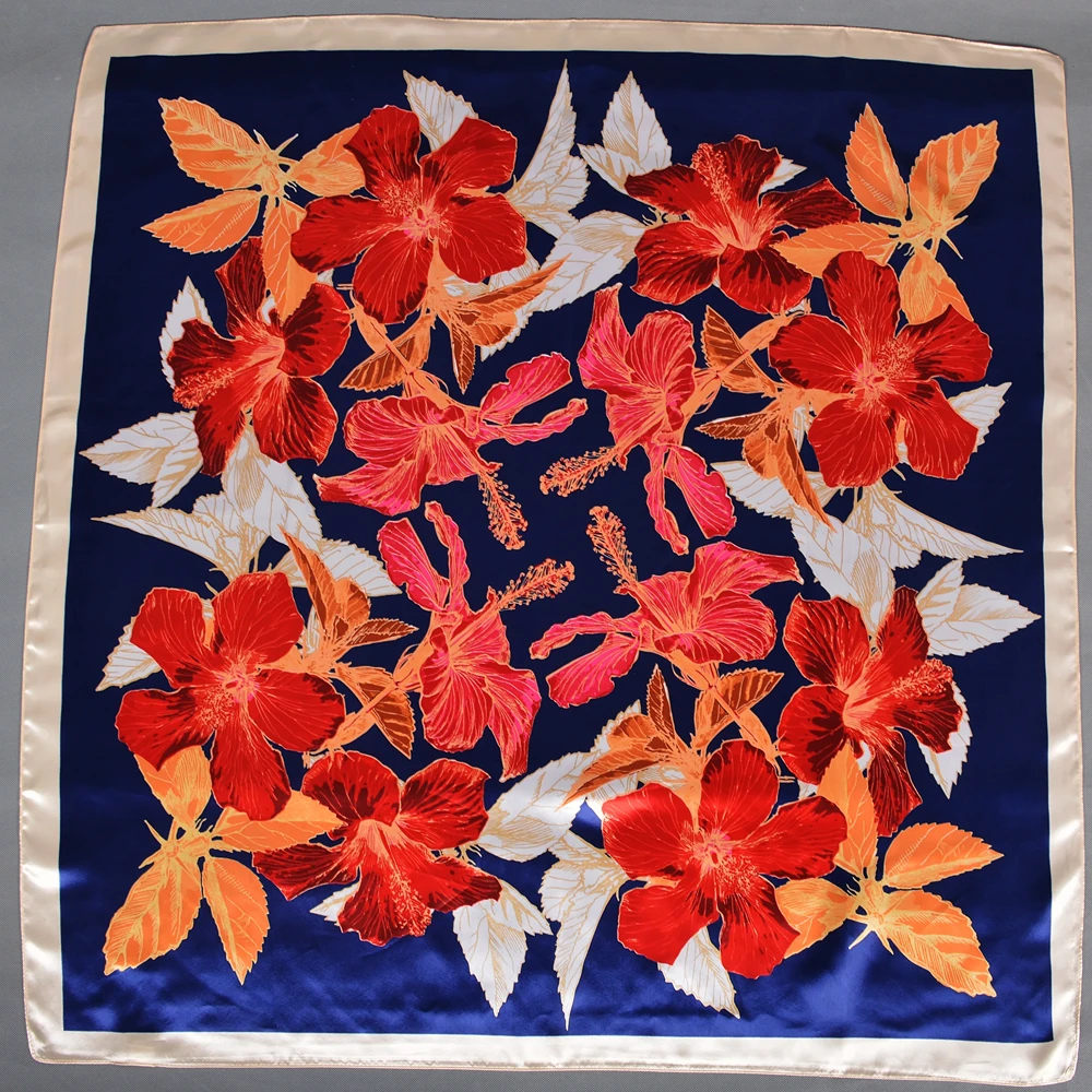 BYSIFA| Spring Red Blue Silk Scarf Cape Chinese Style Elegant Flower Design Square Scarves Shawls Fouldard Fall Winter Scarves