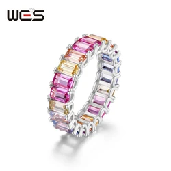 WES 925 Sterling Silver Rainbow Crystal Multicolor Rings for Women Gemstone Cubic Zicron Wedding Gifts Fine Jewelry Wholesale