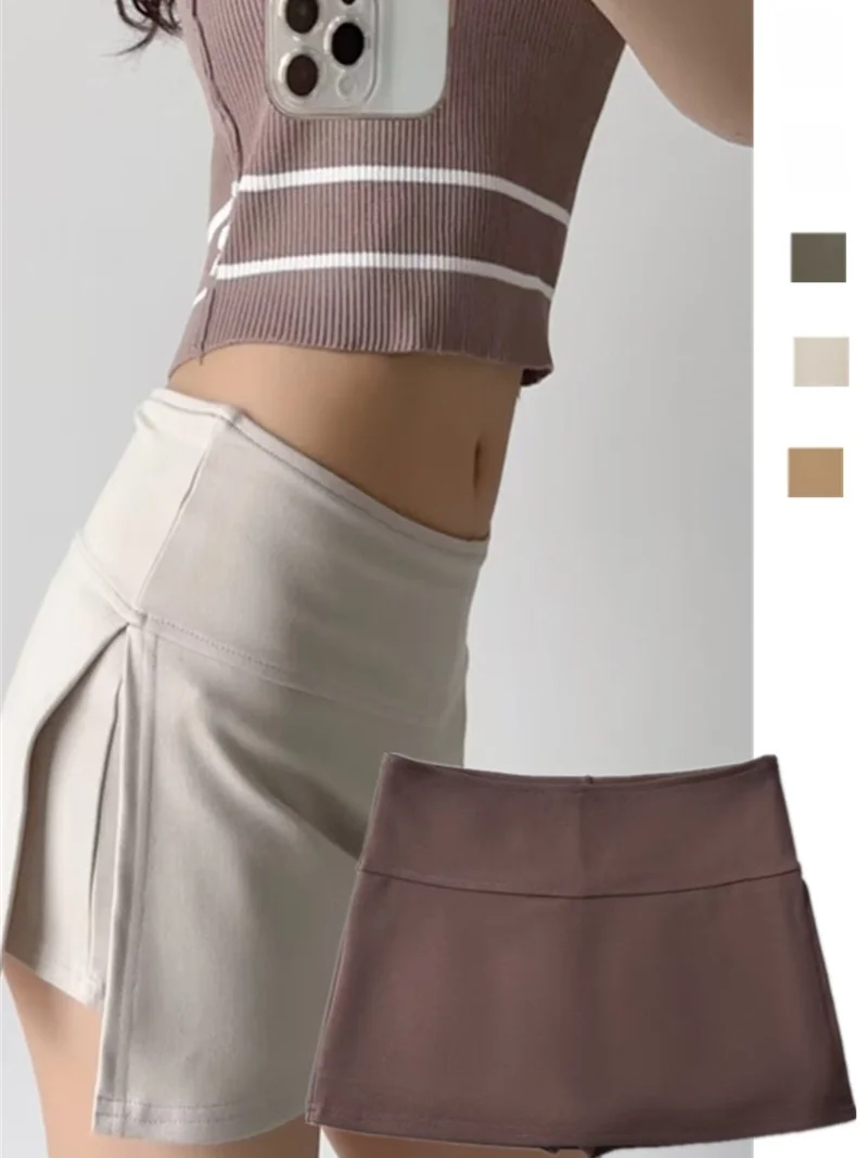 High Slit ort Skirt Sexy Spor Women's  Skirt Bodycon A-Line Skirt Pure Color Street Sle mid Waist Zipper Design