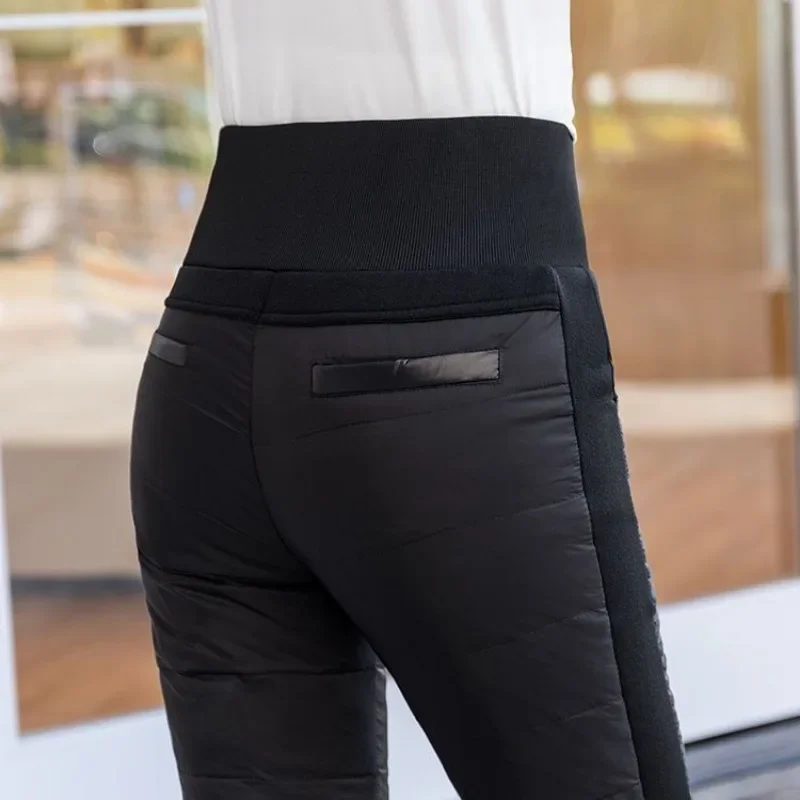 Wear High Waist Slimming Large Size White Duck Down Thick Warm Cotton Pants Women 2024 New Down Pants Women Winter Women Pants