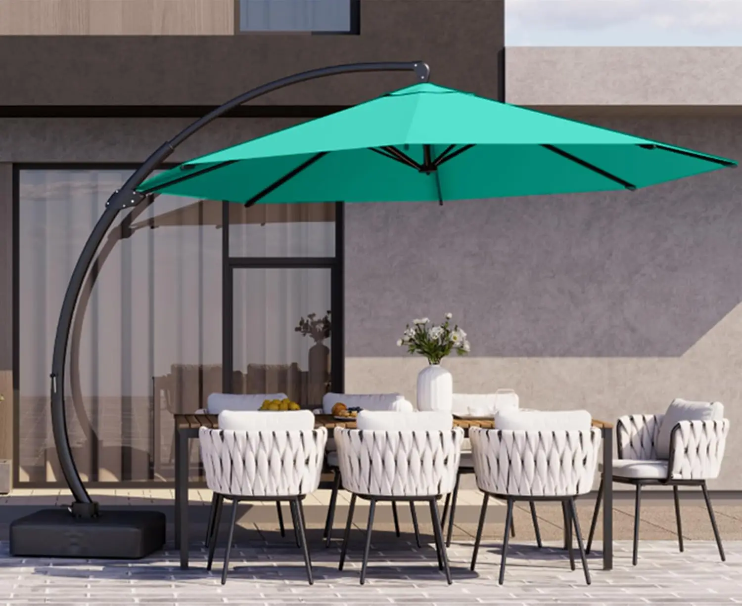 11ft Cantilever Patio Umbrella with Base Included, Large Round Offset Outdoor Pool Umbrella, 360° Rotation & Infinite Tilt, Heav