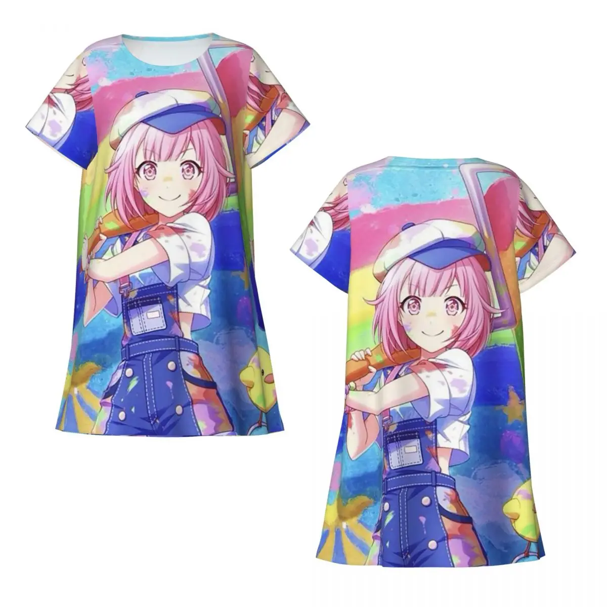 Custom Emu Otori Wonderhoy Stamp Short Sleeves Nightdress For Sleepshirts Women Short Sleeve Nightgowns Soft Pajama Dress