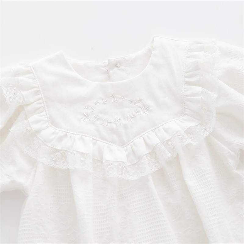 Spring Autumn Baby Girl Bodysuits Cotton Long Sleeve White Lace Girls Jumpsuits Princess Clothes