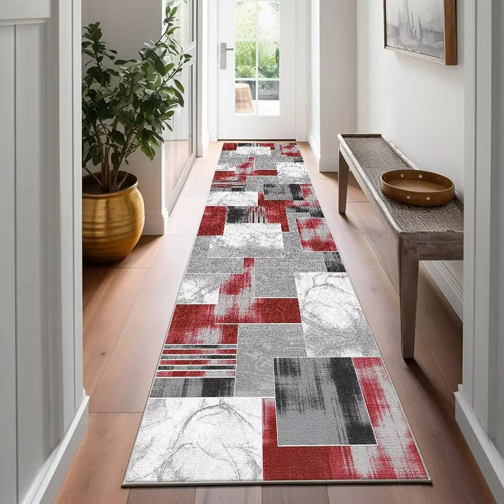 Abstract Geometry Collage Style Long Corridor Carpet Decoration Home Easy Clean Soft Rug Non-slip Lint-free Runner Floor Mats