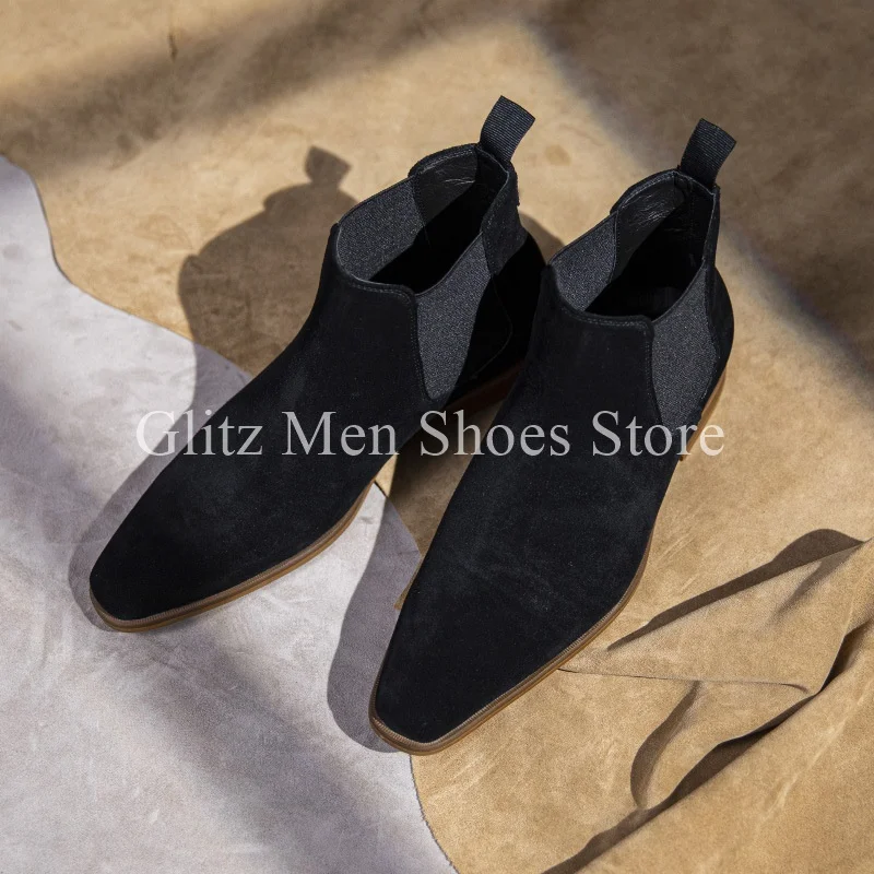 Men\'s Ankle Boots Classical Suede Heeled Vintage Frosted Slip On Casual British Style Handmade Business Dress Shoes Men Boots