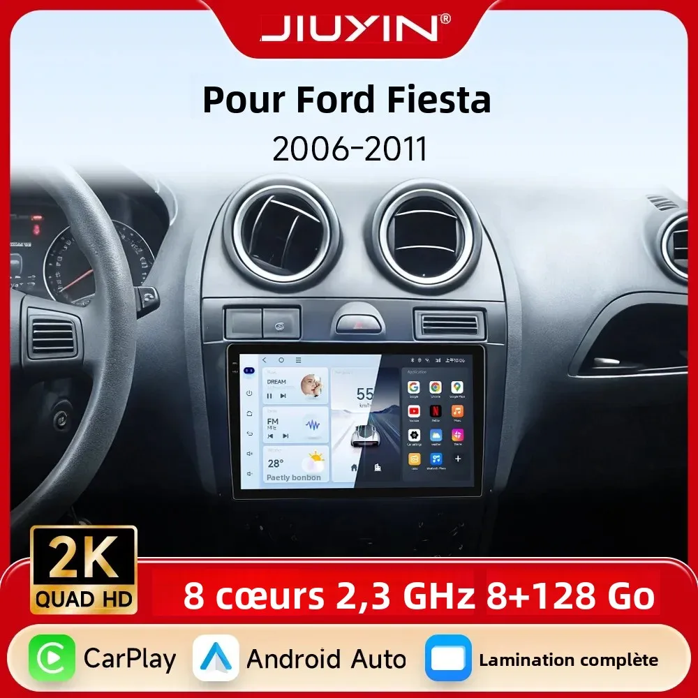 JIUYIN – autoradio Android 8 cœurs, lecteur multimédia pour Ford Fiesta 2006 – 2011, Carplay, Android Auto, AI Voice Mirror Link