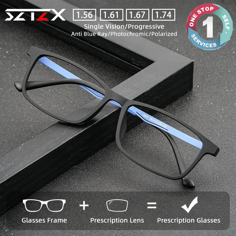 SZTZX Business Casual Style Prescription Glasses Anti Blue Light TR90 Titanium Myopia Glasses Custom Progressive Reading Eyewear