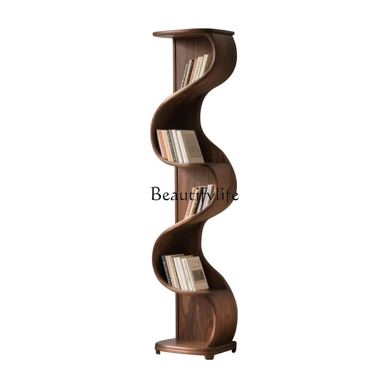 

Medieval wabi-sabi wind North American black walnut bookshelf, solid wood shelf