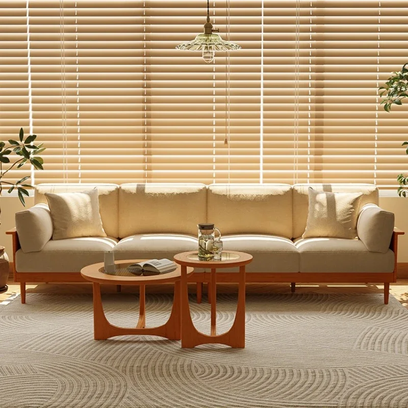 

Solid wood sofa small apartment living room wooden sofa living room furniture combination set Nordic log style