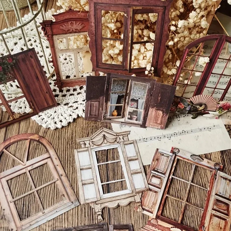 10 أوراق هيكل عظمي للباب والنافذة ملصقات هيكل عظمي نافذة كولاج كتيب مواد ديكور لوازم المواد اليدوية ذاتية الصنع