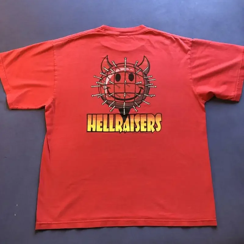 90s World Industries Hellraisers T Shirt Large Red Used Hole Vintage Skateboarding