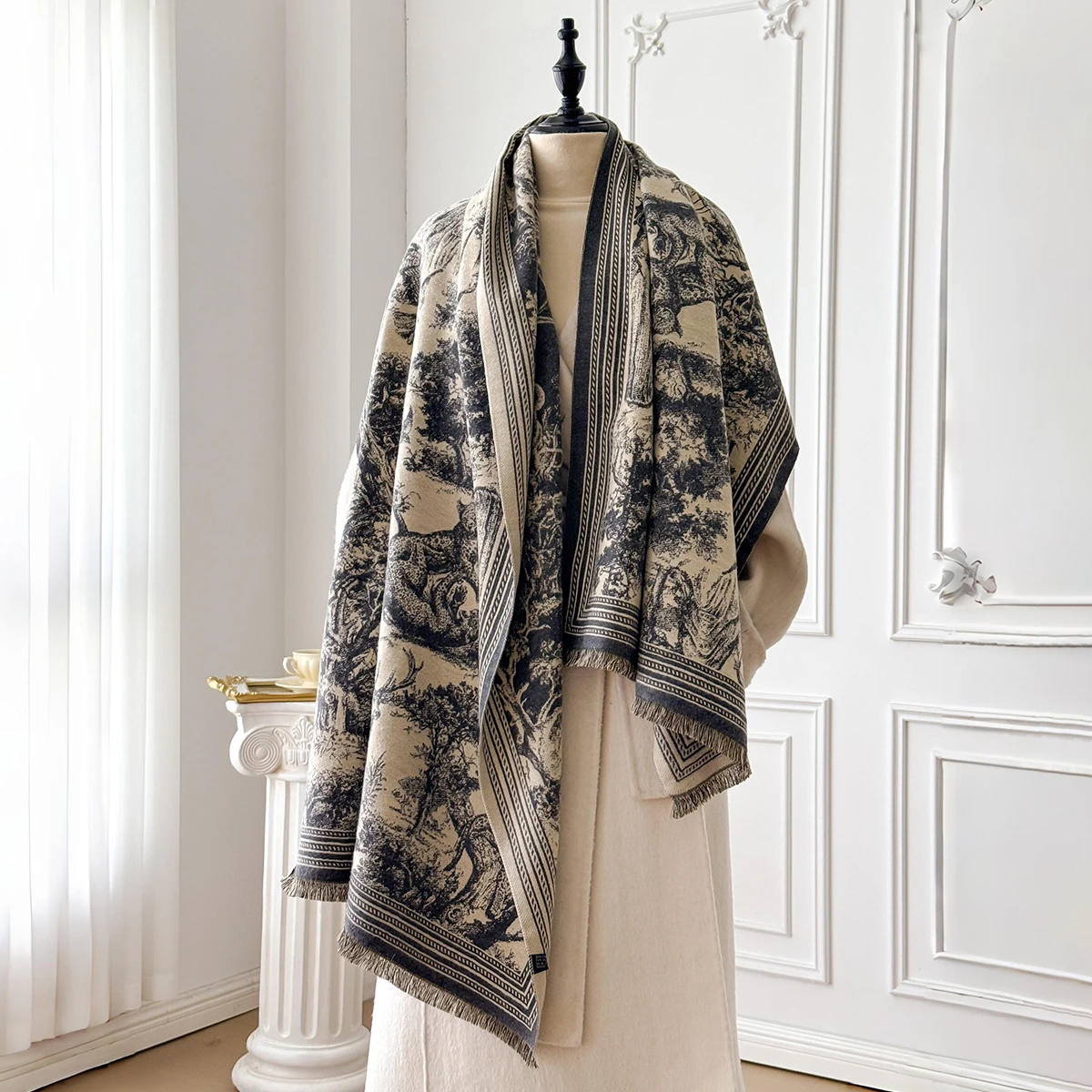 Elegant Animal Jacquard Pashmina Shawl for Women Winter Thick Warm Scarves Double Sided Design Coldproof Windproof Blanket Scarf view 3