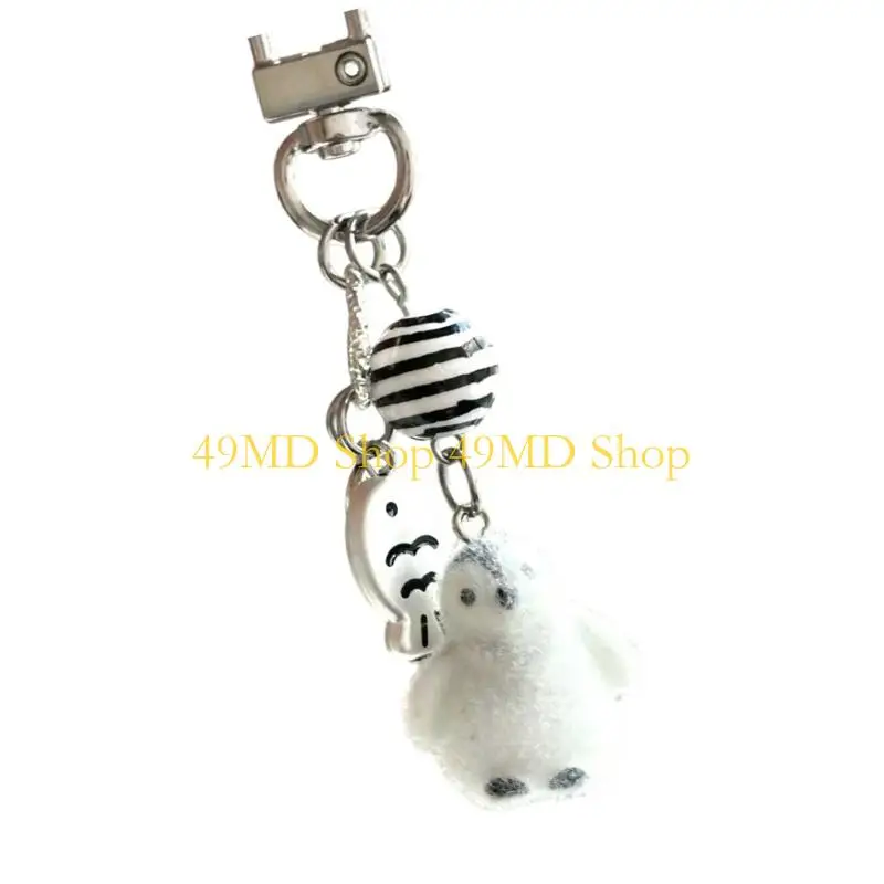 49MD Eye Catching Bear Keychain Flocking Animal Bag Accessory Lightweight Holder Travel Keyring for Students