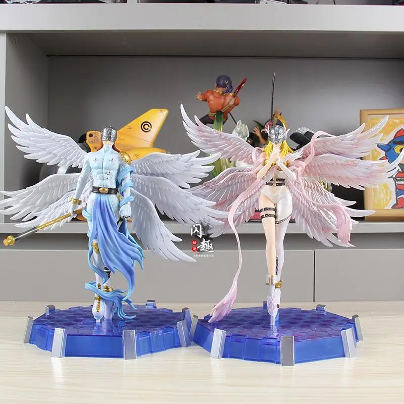 28cm Anime Digimon Adventure Figures Angewomon Angemon Led Action Figurines Pvc Statue Model Collection Doll Toys Children Gift