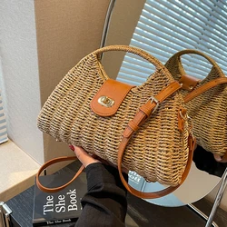 Bolso de paja de verano para mujer, tejido pequeño hecho a mano, diseño de lujo, bolso de mano para mujer, bolso de playa de vacaciones, bolso de hombro de ocio de ratán