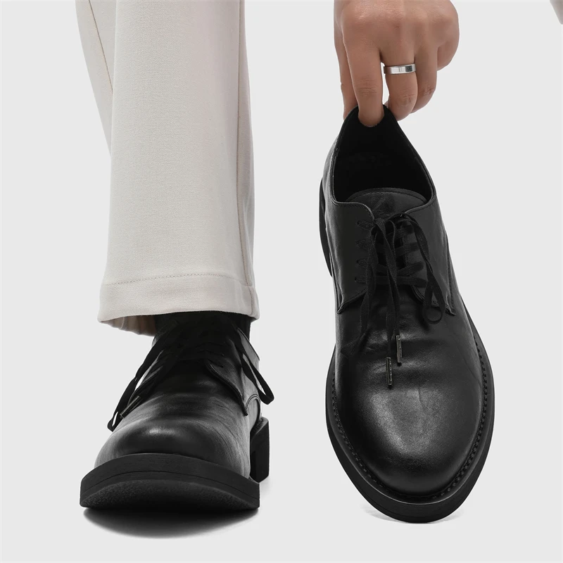 Men's British Style Vintage Leather Shoes | Hand-Rubbed Top Grain Cowhide Oxfords | Washed Round Toe Casual Dress Footwear