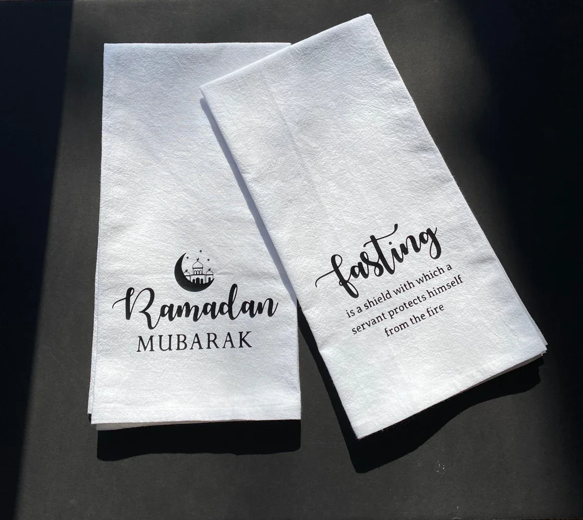 

Ramadan Mubarak & Fasting Tea Towel Set for Muslim Eid Adha Mubarak Eid Decor Islamic Muslim Gift for Hostess Eid Decoration