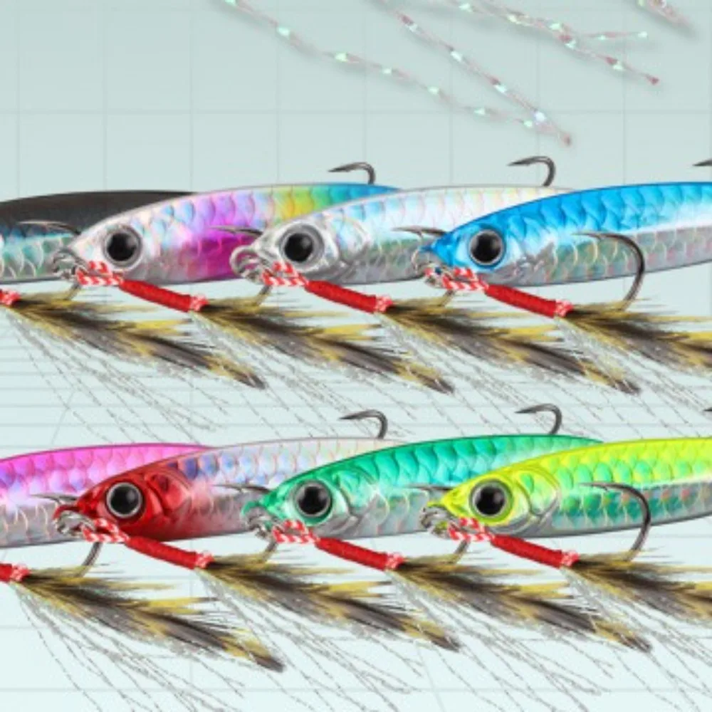 Fishing Accessories Iron Feather Metal Fishing Lures Red Green 7g/15g Long Casting Lure Fishing Tackle Winter Fishing