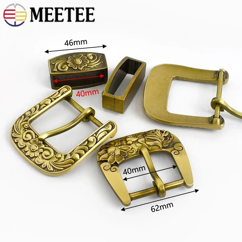 Meetee 40mm Pure Brass Belt Buckle Belts Metal Pin Buckles Jeans Waistband Leather Band Head Loop Clasp DIY Crafts Accessories