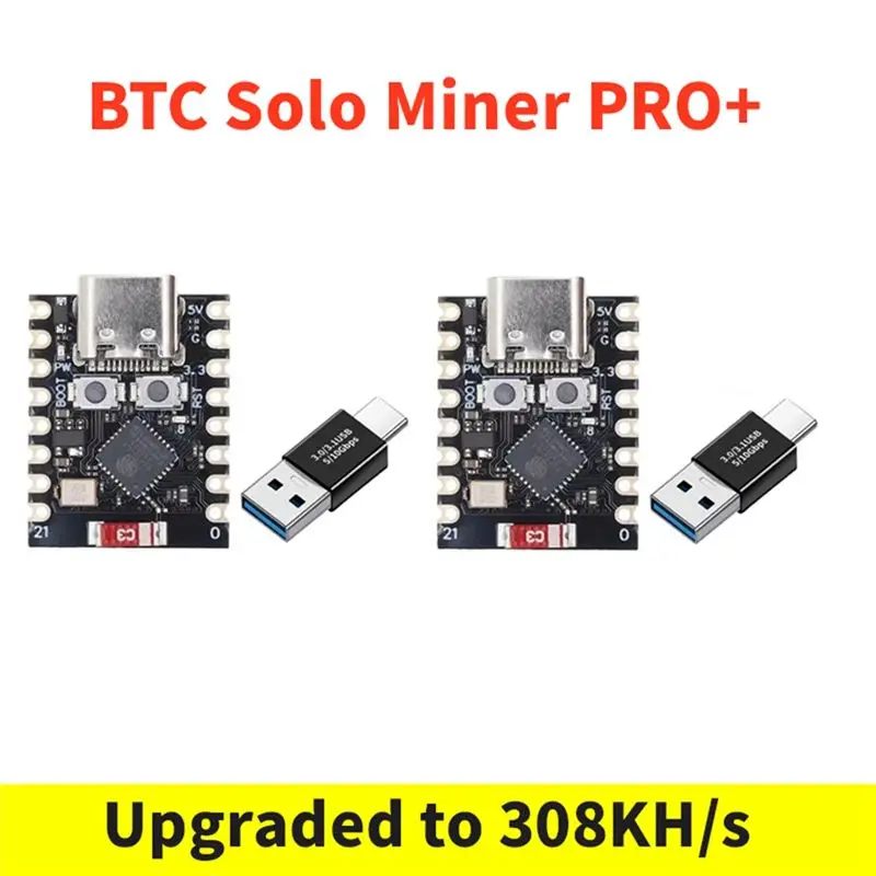 N96R 2PCS Nmminer BTC Solo Miner PRO+ 308KH/S: Bitcoin Mini Mining Hardware + Adapter Kit For Home Office