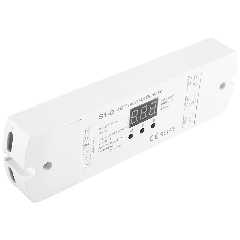 AC100V - 240V 288W 2CH Triac DMX Dimmer LED, podwójny kanał wyjście krzemu DMX512 kontroler Led wyświetlacz cyfrowy S1-D łatwy montaż