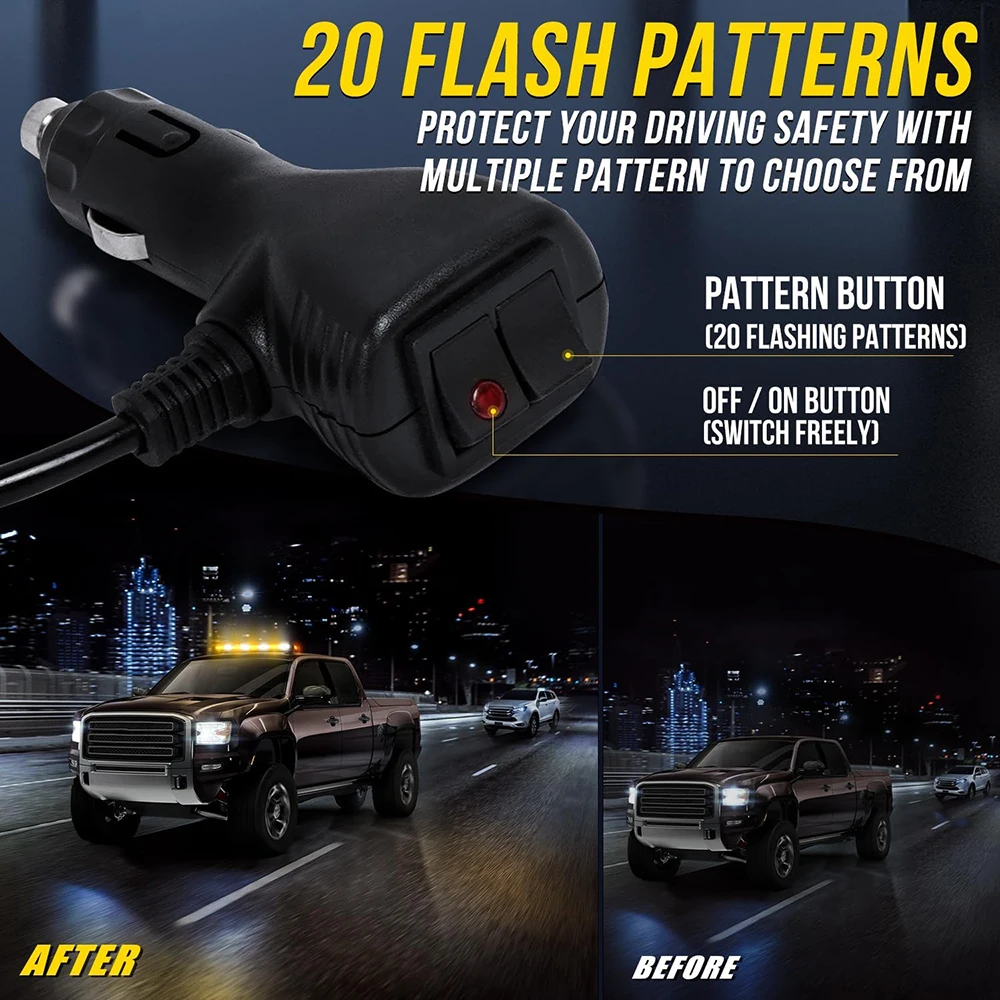 COB Emergency Rooftop Strobe Lights Bar 4 Side Flashing Safety Amber Warning Light for Trucks Vehicles Construction Tow Pickup