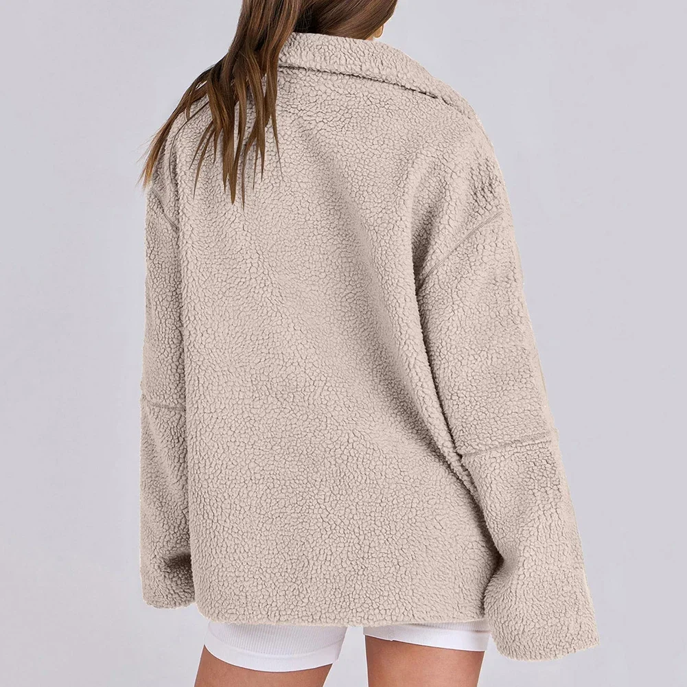 All Season Wear Lambswool Plush Coat Casual Woolen Outerwear Solid Color Design Warm Woolen Fabric Available In Sizes S-2XL