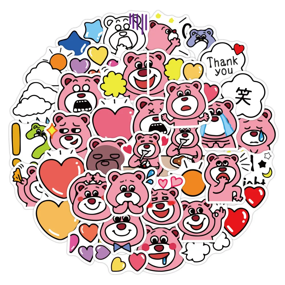 40PCS Cute Strawberry Bears Lotso Waterproof Graffiti Stickers for Helmet Bicycle Hand Account Pencil Case Decals