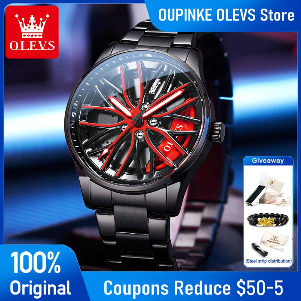 

OLEVS 9937 High Quality Original Mens Watch Skeleton Flywheel Quartz Watch Waterproof Luminous Sports Watches For Men Box Gifts