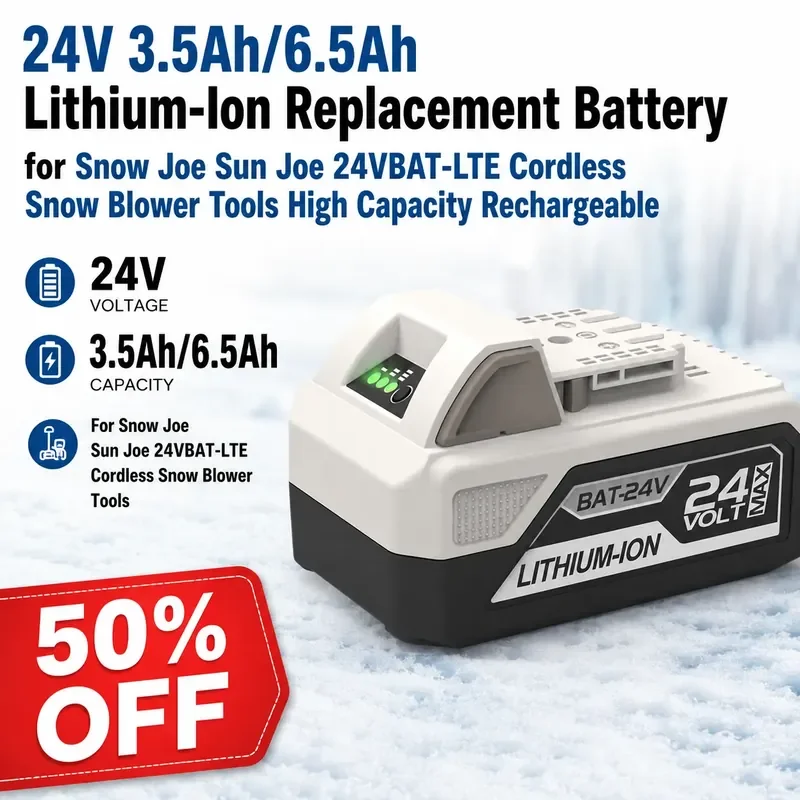 24V 3.5Ah/6.5Ah Lithium-Ion Replacement Battery for Snow Joe Sun Joe 24VBAT-LTE Cordless Snow Blower Tools  Rechargeable