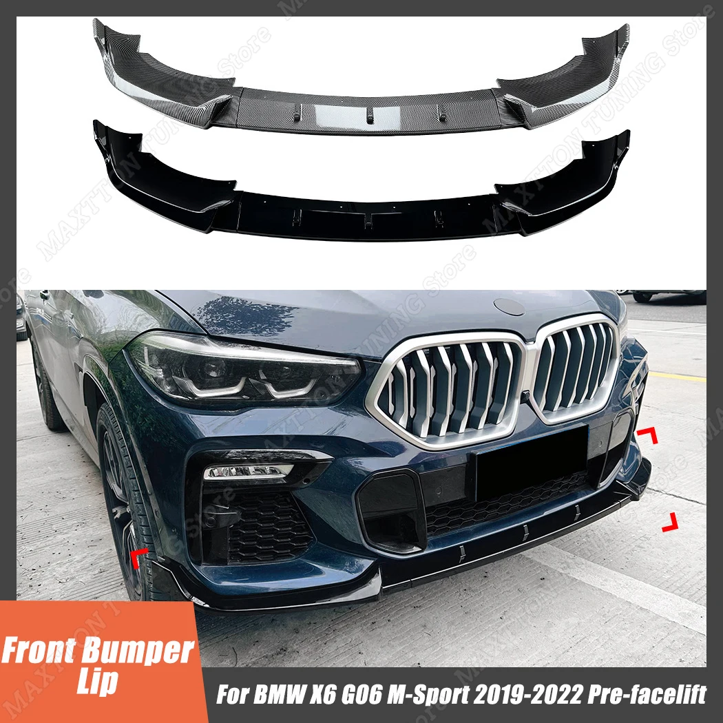 Car Front Bumper Splitter Lip Spoiler Diffuser Guard Body Kit Cover For BMW X6 G06 M-Sport 2019-2022 Pre-facelift Gloss Black