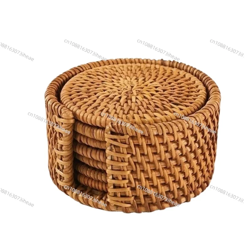 6Pcs/ Drink Coasters Set For Kungfu Tea Accessories Round Tableware Placemat Dish Mat Rattan Weave Cup Mat Pad Diameter 8Cm