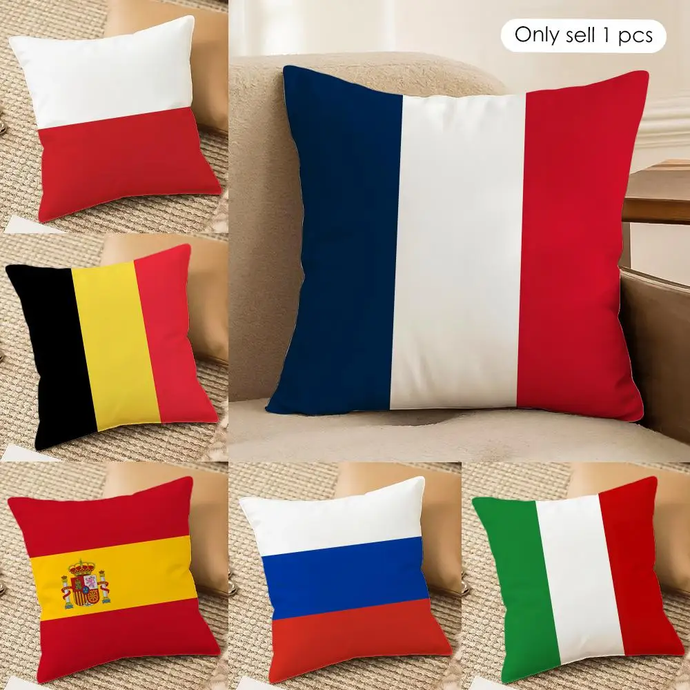European National Flags Cushion Cover Silky Short Plush Invisible Zipper Dustproof Sofa Pillow Case for Home Decor