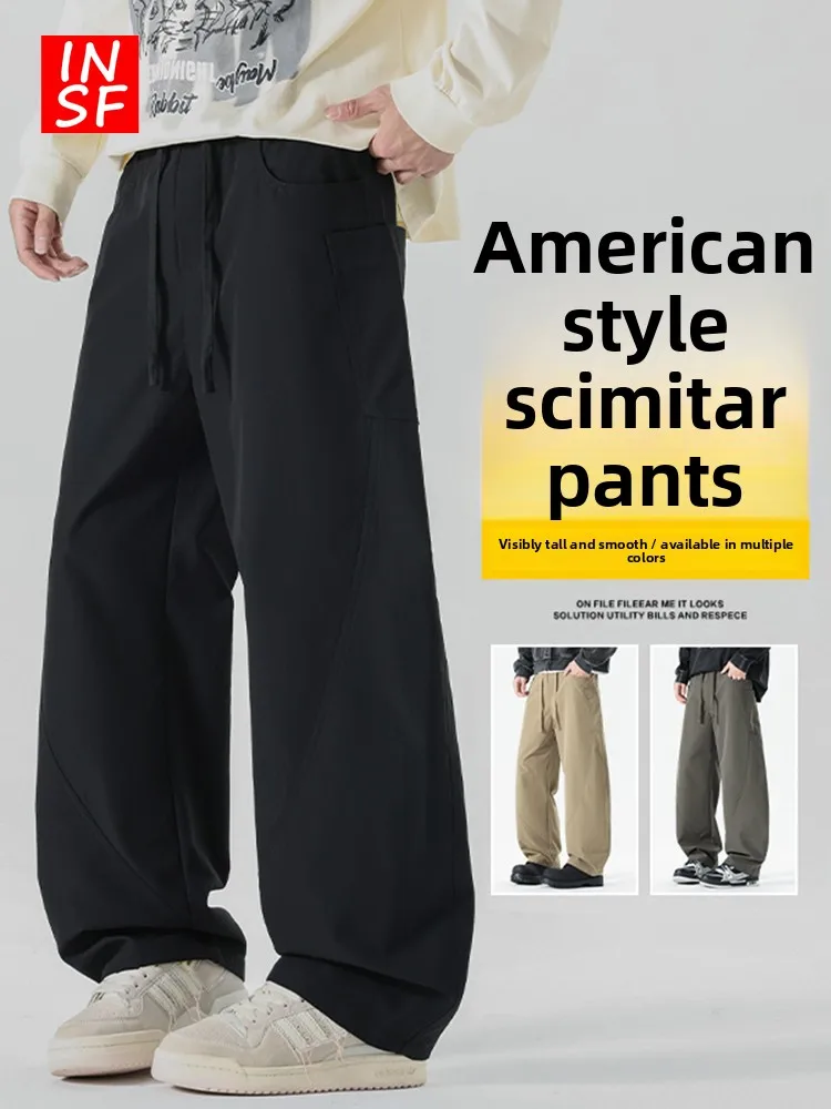 

American High Street Men's Wide Leg Knife Pants Bla Casual Straight Tube Trousers Autumn New Sle Slimming Versatile Men's...