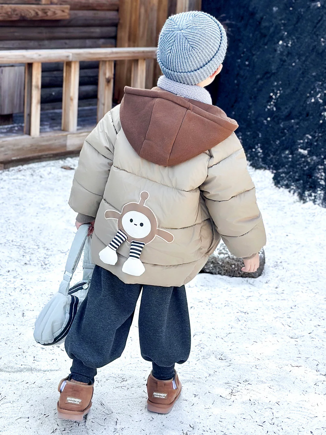 

Thiened Cotton Jaet for Boys with Hood Small Lamb Skin Egg Son Winter Coat Sli And Warm Youthful Trendy Long Sve Z...