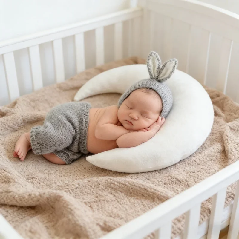 Baby Photography Props for Newborns Clothing for Baby's First Month and Hundredth Day Moon Shaped Pillow Accessories and Styles