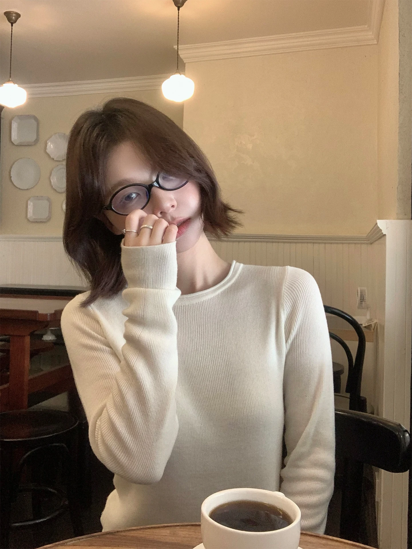 

Универсальный вязаный шерстяной свитер OOOINKK для женщин, осенне-зимний, облегающий, однотонный, с длинным рукавом, круглым вырезом, топ