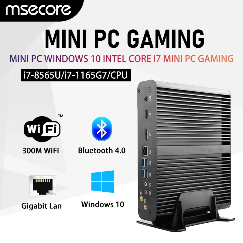 MSECORE Intel Core i7-8550U i7-1165G7 Mini PC bez wentylatora Windows 10 Komputer do gier Przenośny komputer Linux HTPC Komputer biurowy WiFi HDMI