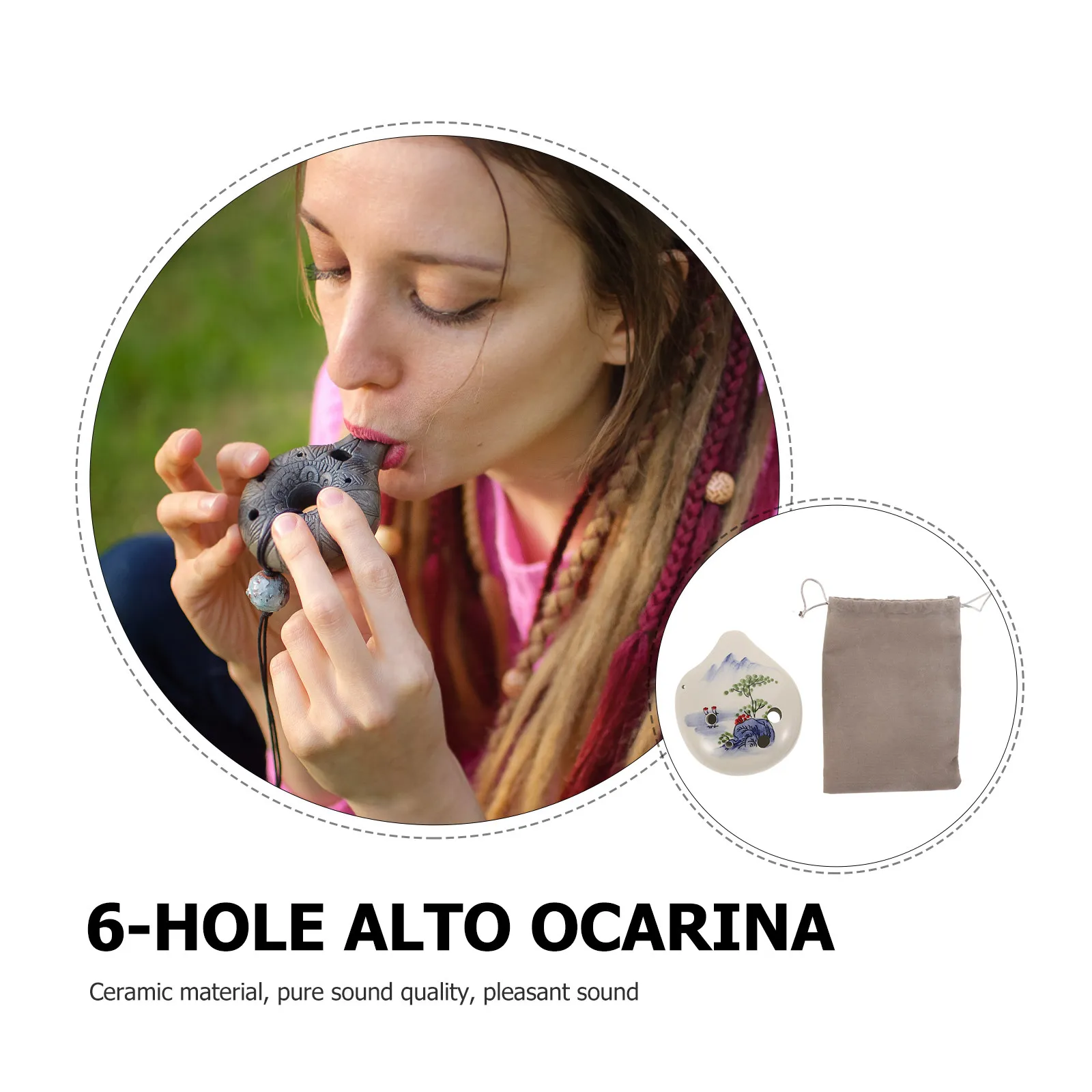 Ceramic 6-Hole Alto F Key Ocarina Elegant Wisteria Pattern Beginner Musical Instrument Small Portable Ocarina for Kids Adults