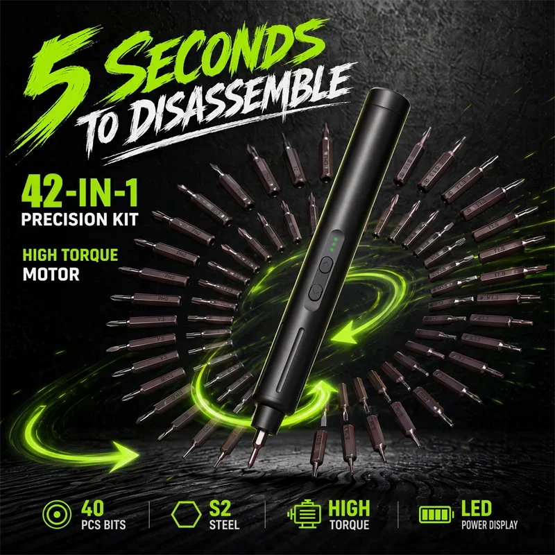 42 in 1 Upgraded 8th Generation Electric Screwdriver Cordless Tool Set Kit for Macbook/Ps5/Xbox/Switch Computer Laptop Glasses