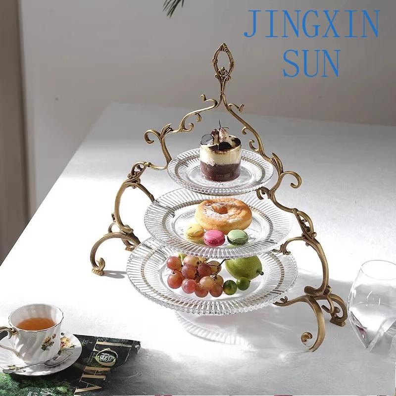 High-end light luxury brass crystal fruit dessert table tray ornament