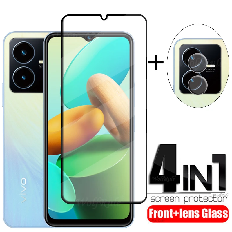 

4-в-1 для Vivo Y22 стекло для Vivo Y22 Закаленное стекло пленка для телефона полное покрытие клей защита для экрана для Vivo Y22 Y22S стекло для объектива