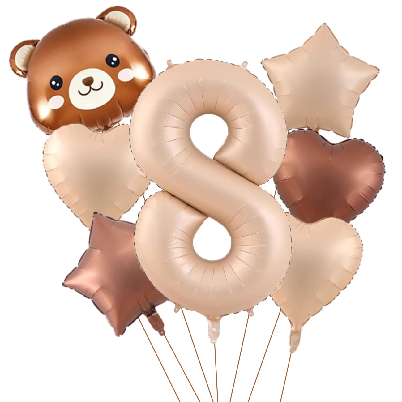 7-teiliges süßes Bären-Ballon-Set mit 32 Zoll Karamell-Digital-Aluminiumfolienballon für Geburtstagsparty-Dekoration, Babyparty-Zubehör – Detail 10