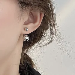 2022 Korean Fashion Women Metal Double Balls Stud Earrings Gold Color Round Back Hanging Earrings Jewelry