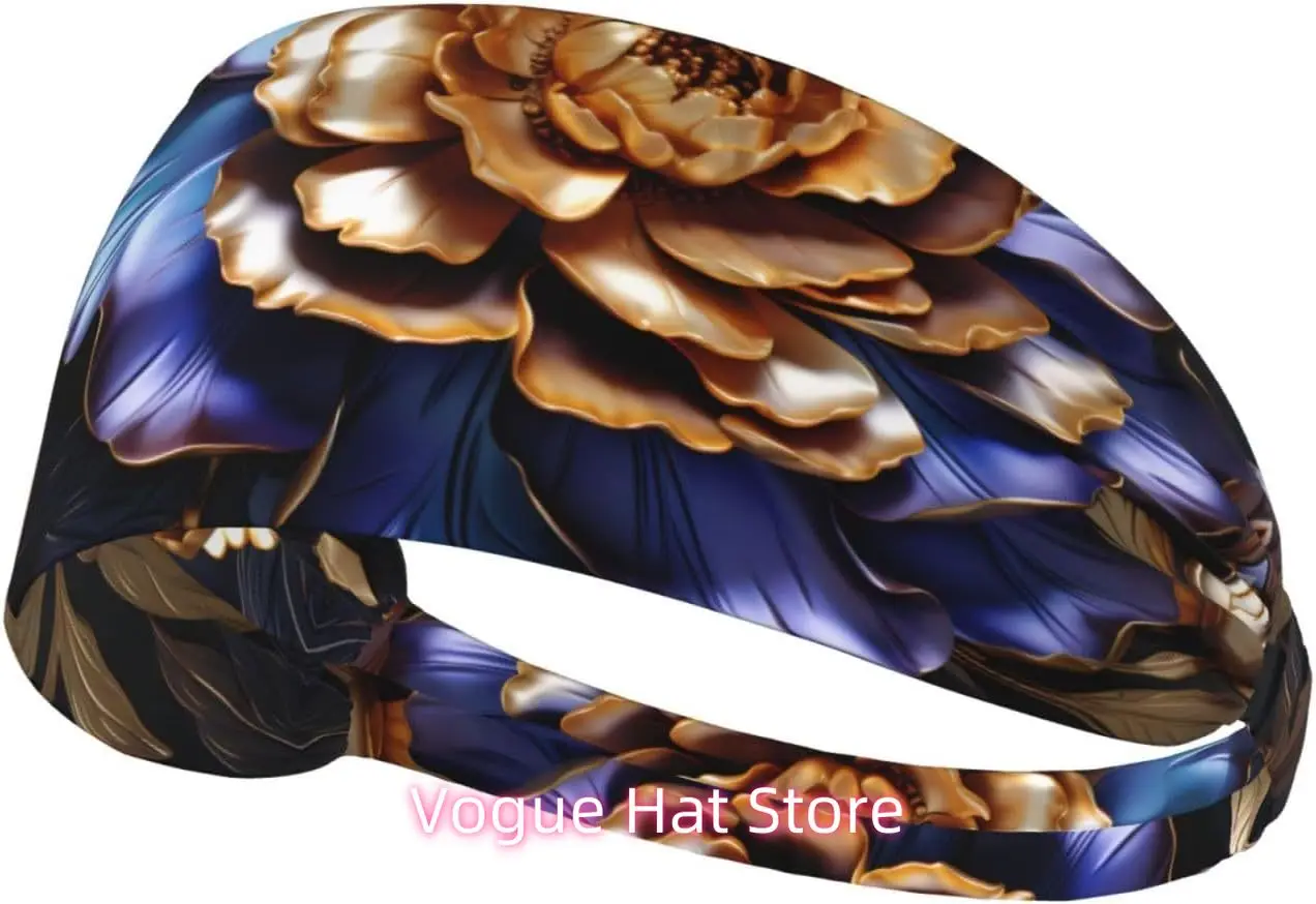 

Elastic Exercise Headband - Soft and Breathable Headband for Running, Cycling, Yoga, and More Metal Peonies Printing