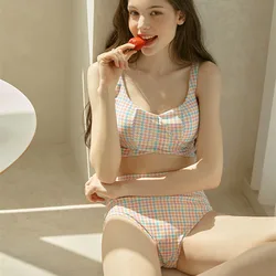 Fashion British Color Houndstooth Women's Waist Style Split Swimsuit Cross Design Hottie Sexy Bikini Swimwear