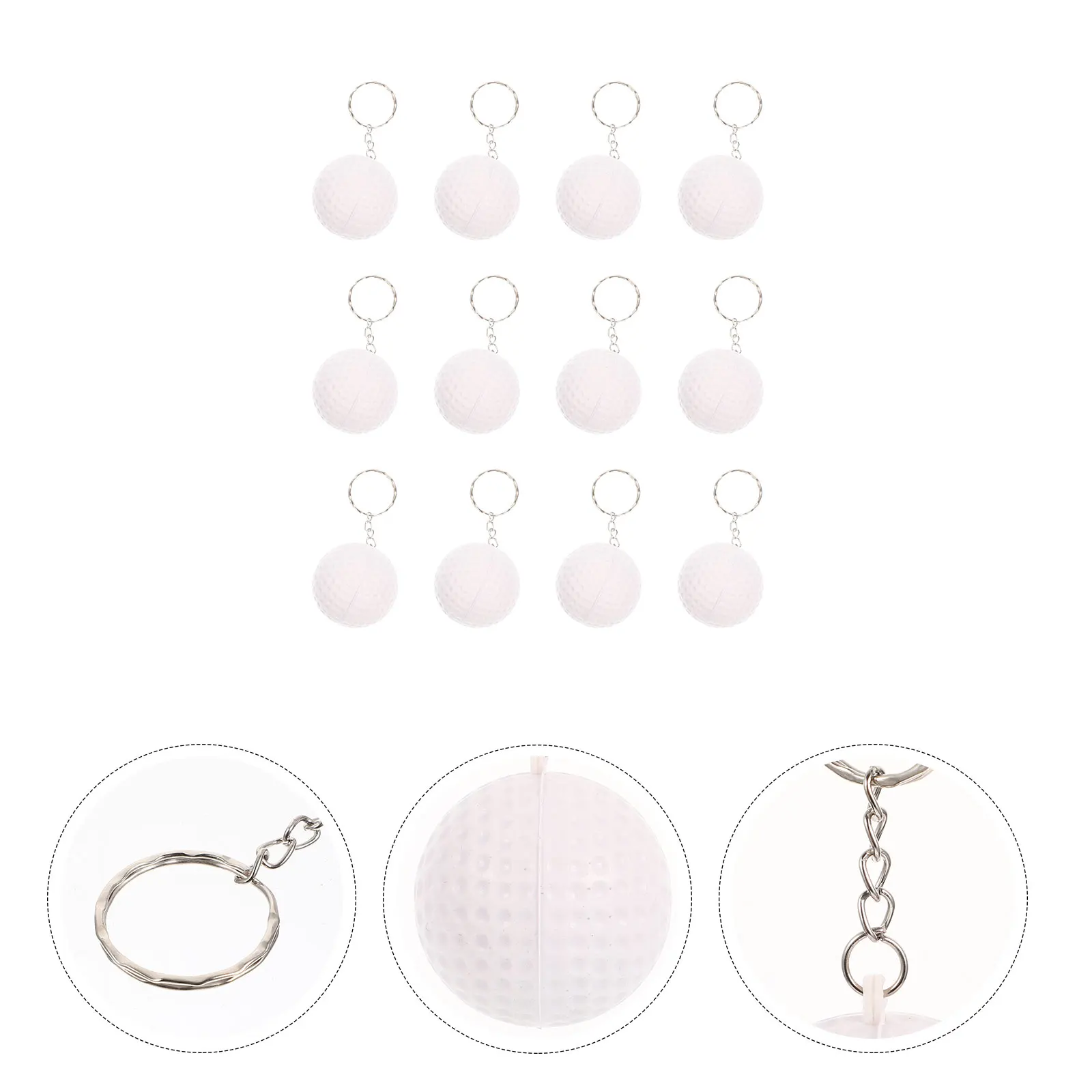 

12pcs Golf Balls Keychains White Color Premium Material Creative Design Hanging Decorations Sports Themed Gifts Pu Backpack