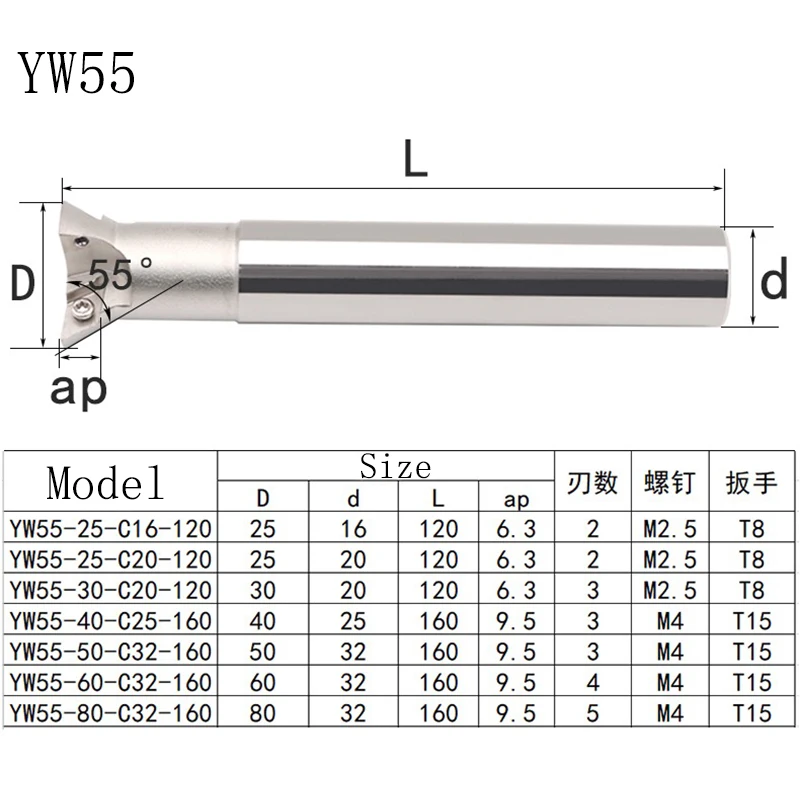 Intlshaft YW45 YW55 YW60 Dovetail Milling Cutter Tool Shank T Grooving Straight Handle YW Degree Internal V Slot Endmill Holder