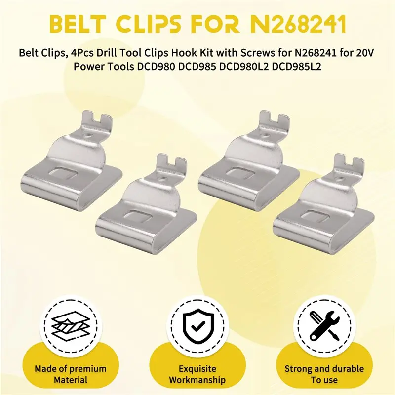 A11E-Belt Clips, 4Pcs Drill Tool Clips Hook Kit With Screws For N268241 For 20V Power Tools DCD980 DCD985 DCD980L2 DCD985L2