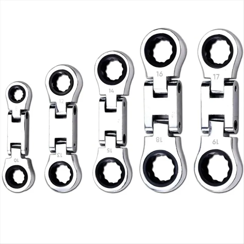 

5 pcs Flex-Head Stubby Ratcheting Combination Wrench Set Mini Wrench Set Double Box End Flex-Head Mini Spanner Set